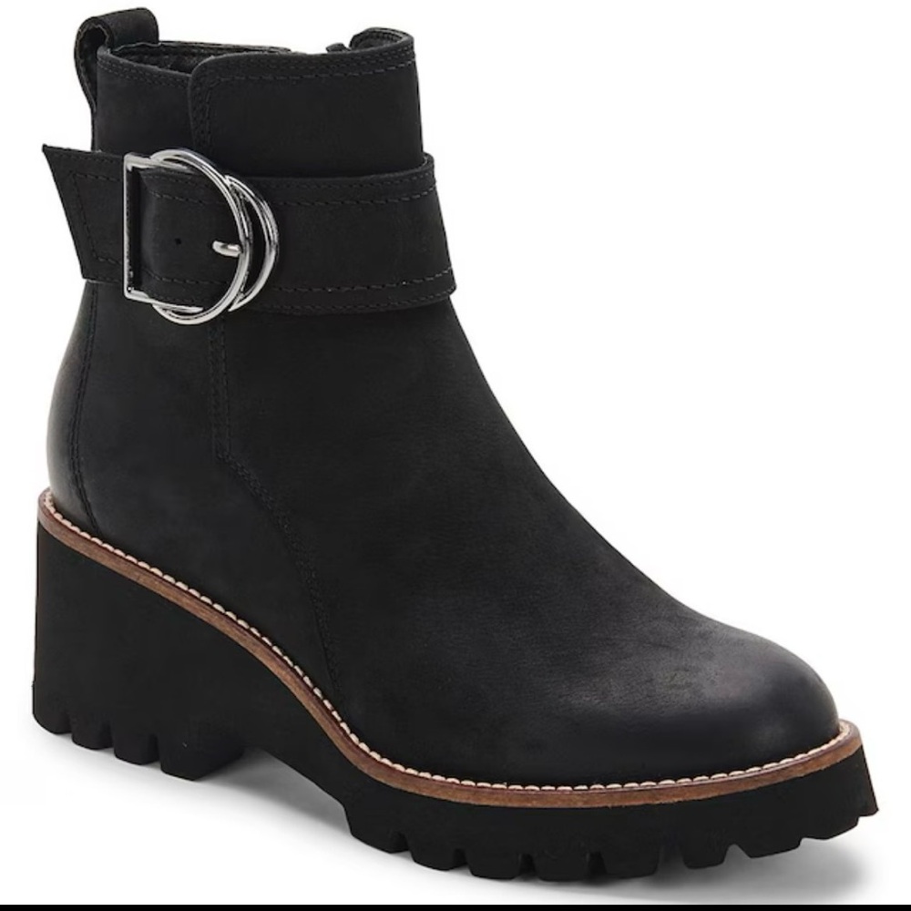 Blondo Waterproof Nubuck Leather Black Ankle Boots with Silver Buckle for Women - Picture 1 of 15